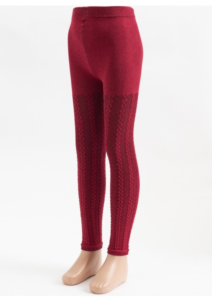 Zincir Desenli Çocuk Tayt Bordo modelleri