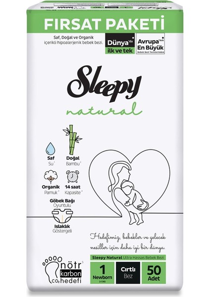 Natural Bebek Bezi Fırsat Paketi 1 Beden 50 Adet