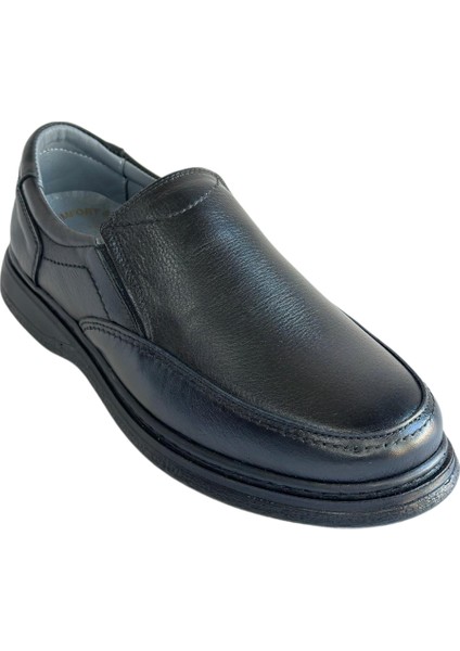 Erkek Hakiki Deri Ultra Rahat Ortapedik Günlük Bağsız Baba Siyah Günlük Ayakkabısı