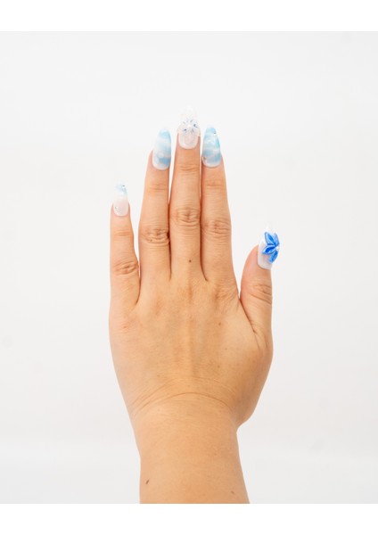 10'lu Mavi Uzun Badem TT1363 Tekrar Kullanılabilir El Yapımı Protez Takma Tırnak - Mavi-M fırsatları