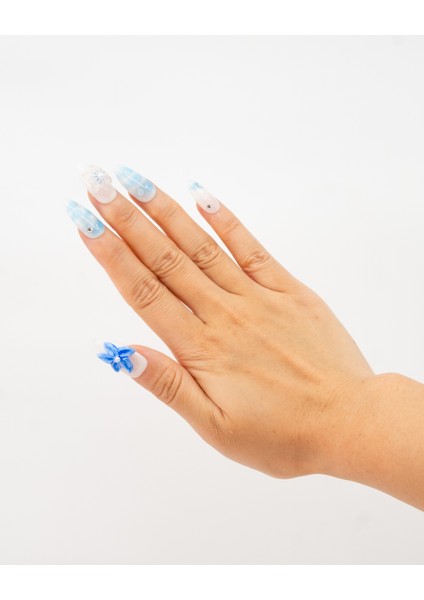 10'lu Mavi Uzun Badem TT1363 Tekrar Kullanılabilir El Yapımı Protez Takma Tırnak - Mavi-M indirimleri