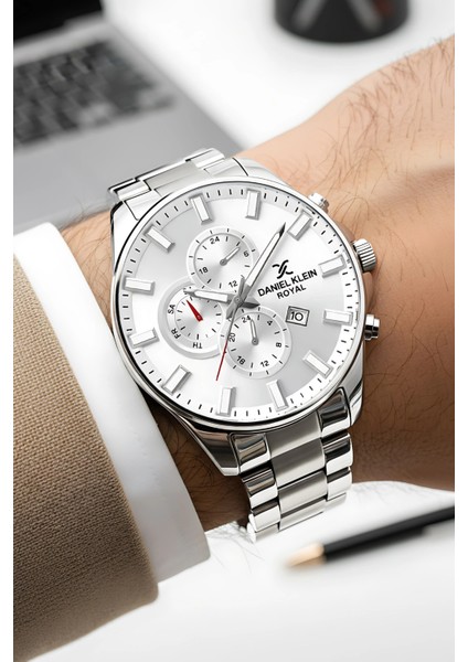 Erkek Kol Saati Takvimli Çelik Kordon Çelik Kasa 3 Atm Su Geçirmez Gümüş-Beyaz zmdk1143