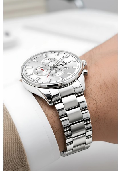 Erkek Kol Saati Takvimli Çelik Kordon Çelik Kasa 3 Atm Su Geçirmez Gümüş-Beyaz zmdk1143