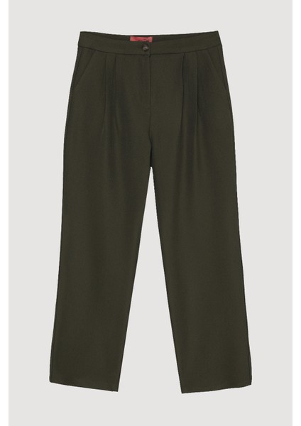 Çift Pileli Jogger Pantolon Haki