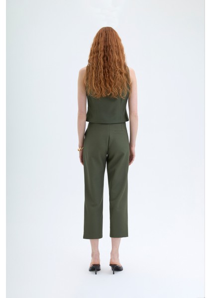 Çift Pileli Jogger Pantolon Haki