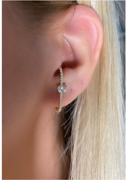 Zirkon Taşlı Kalp Küpe