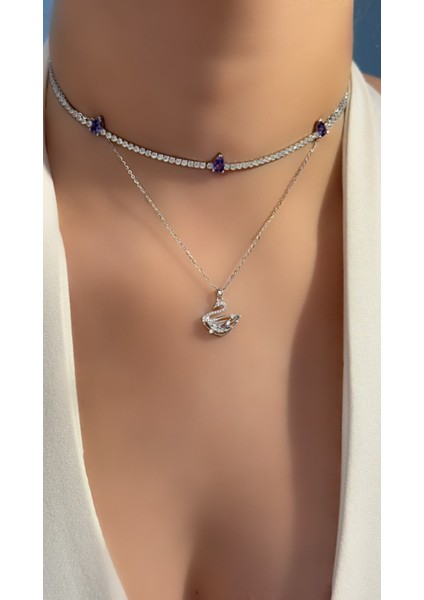 Mor Damla Taşlı Choker Kolye indirimleri
