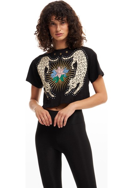 Parlak Baskılı Tişört Siyah