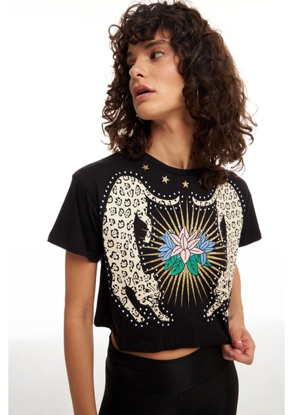 Parlak Baskılı Tişört Siyah