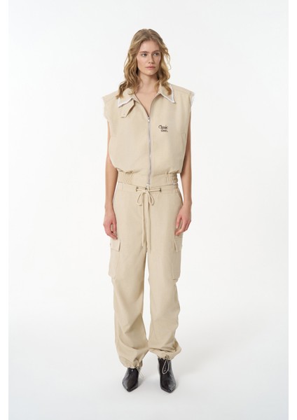 Kargo Cepli Paçası Lastikli Pantolon Bej