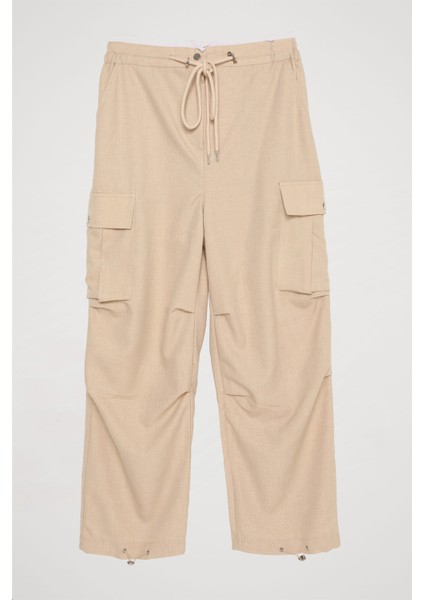 Kargo Cepli Paçası Lastikli Pantolon Bej