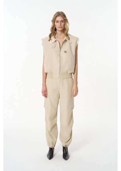 Kargo Cepli Paçası Lastikli Pantolon Bej