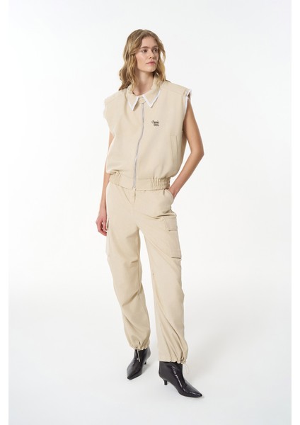 Kargo Cepli Paçası Lastikli Pantolon Bej