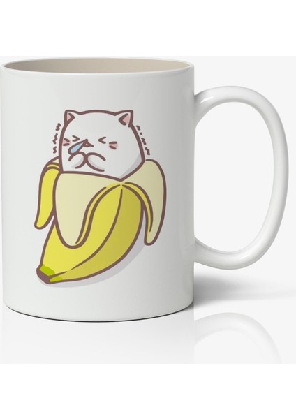 Muz Kawaii Anime Baskılı Beyaz Porselen Kupa Bardak