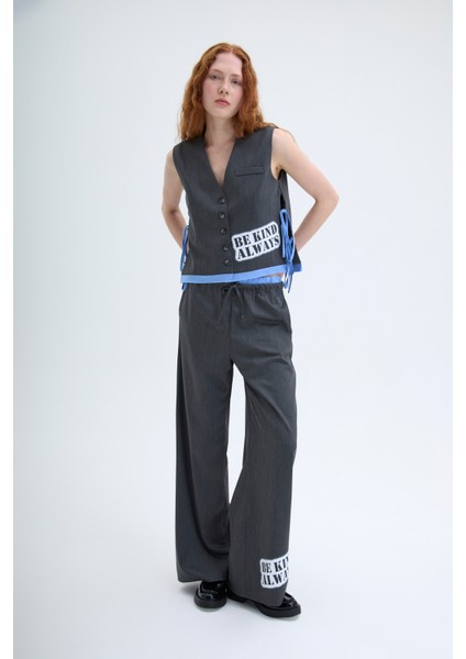 Boxer Bel Detaylı Paçası Yazılı Pantolon Antrasit