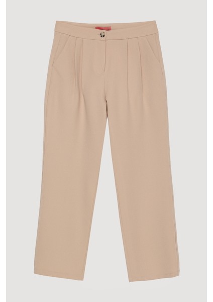 Çift Pileli Jogger Pantolon Bej