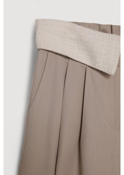 Beli Match Detaylı Bol Paça Pantolon Bej