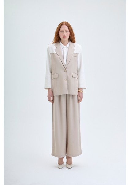 Beli Match Detaylı Bol Paça Pantolon Bej