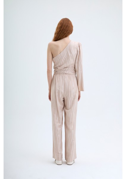 Beli Lastikli Bol Paça Dokulu Pantolon Bej