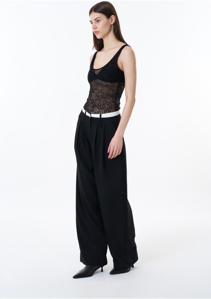 Çift Bel Palazzo Pantolon Siyah
