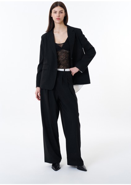 Çift Bel Palazzo Pantolon Siyah