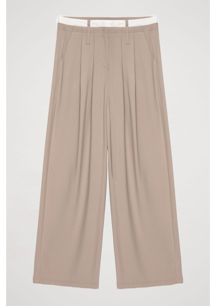 Çift Bel Palazzo Pantolon Bej