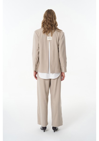 Çift Bel Palazzo Pantolon Bej