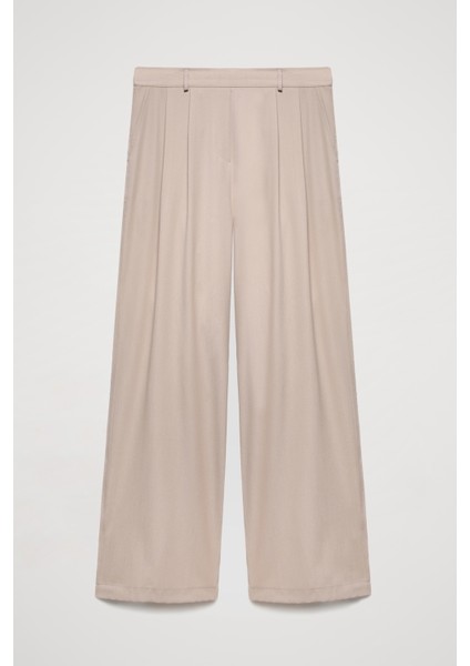 Kumaş Matchli Beli Lastikli Pantolon Bej