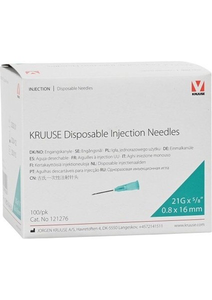 Enjektör Iğnesi 0.8 x 16 Mm. Yeşil (21G x 5/8) - 100/PK