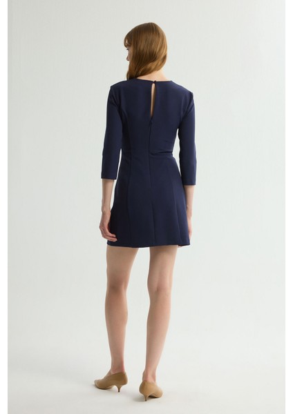 V Yaka 3/4 Kollu Elbise Lacivert 124L9733000