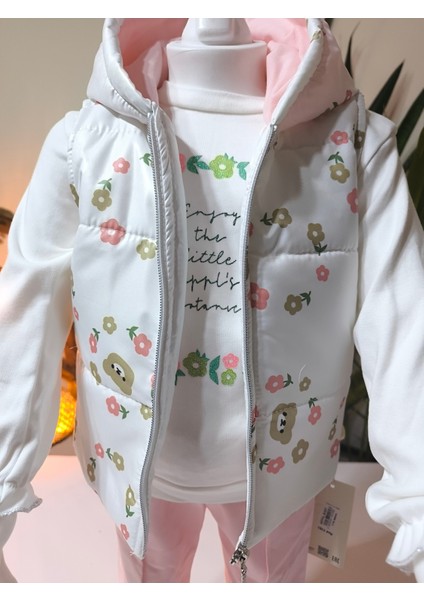 Kız Bebek Çiçekli Üçlü Takım (Omuzdan Çıtçıtlısweatshirt+ Kapşonluyelek+Pantolon) modelleri