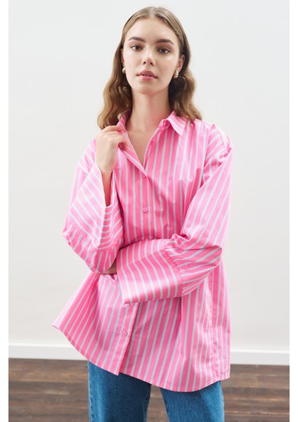 Çizgili Pamuklu Gömlek Pembe Çizgi fiyatları