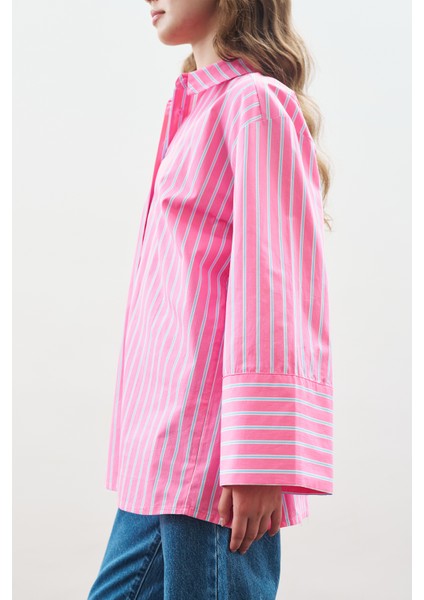Çizgili Pamuklu Gömlek Pembe Çizgi indirimleri