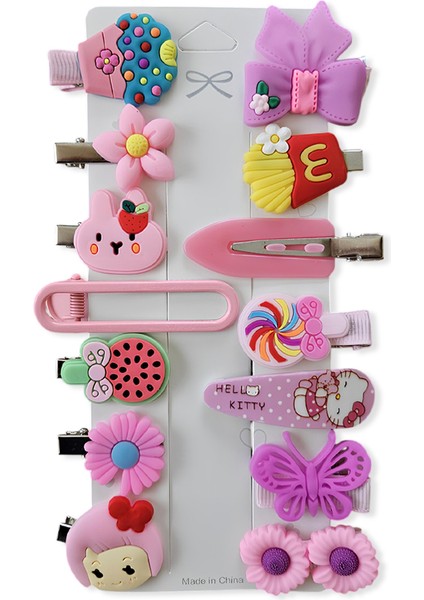 Disney Hello Kitty Figürlü 14’lü Kız Çocuk Toka Seti – Sevimli Pembe Saç Aksesuarları