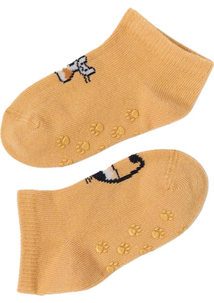 Bebek Kedi Desenli 2'li Step Çorap Pembe-Kahverengi