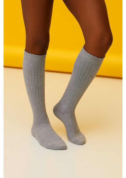 Pamuklu Dizaltı Çocuk Çorap Gri-Melanj modelleri