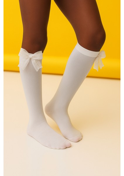 Kız Çocuk Aksesuarlı Dizaltı Çorap Beyaz fiyatları