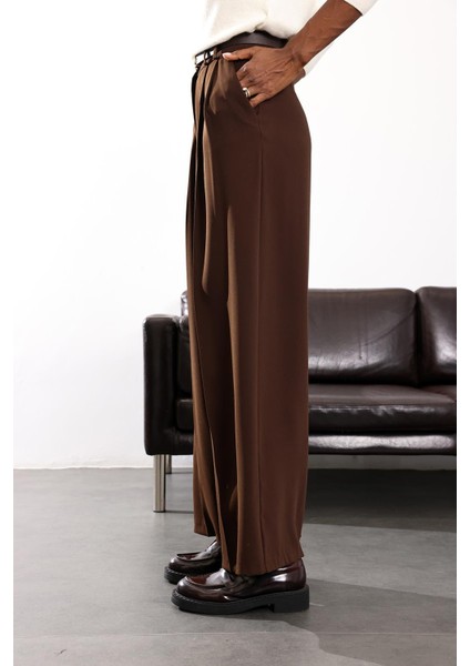 Kahverengi Yüksek Bel Palazzo Pantolon 1594 indirimleri