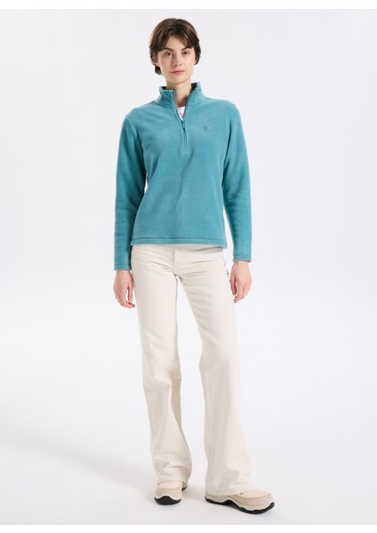 D5WL-SWT3302 Mint Fermuarlı Yaka Basic Düz Kadın Polar Sweatshırt fiyatları