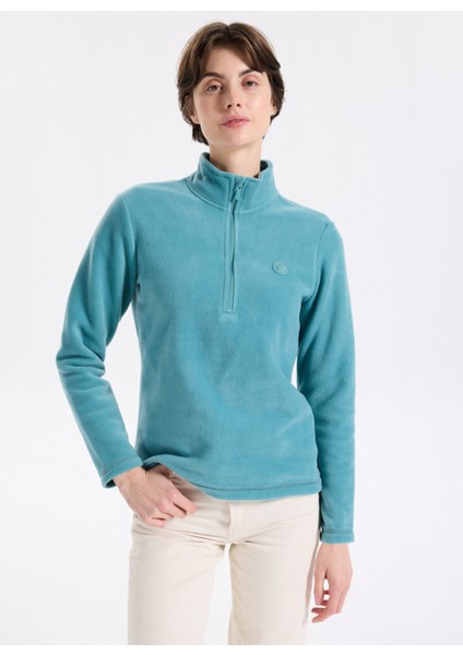 D5WL-SWT3302 Mint Fermuarlı Yaka Basic Düz Kadın Polar Sweatshırt modelleri