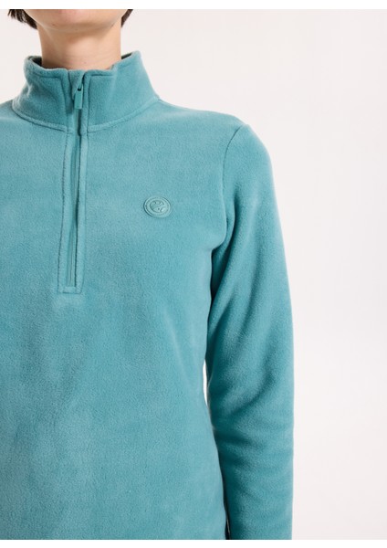 D5WL-SWT3302 Mint Fermuarlı Yaka Basic Düz Kadın Polar Sweatshırt fırsatları