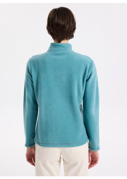 D5WL-SWT3302 Mint Fermuarlı Yaka Basic Düz Kadın Polar Sweatshırt indirimleri