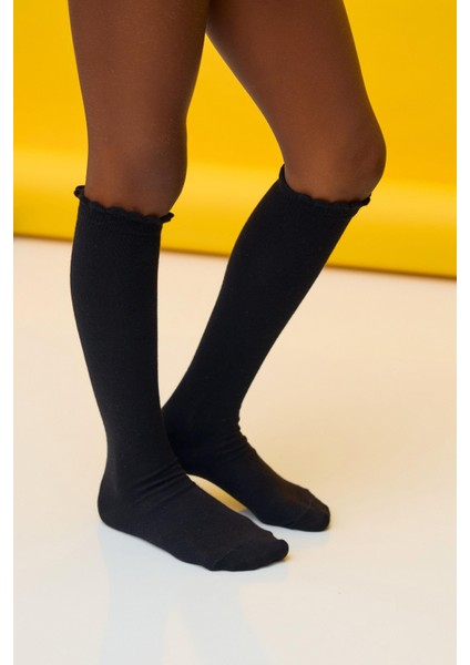 Pamuklu Dizaltı Çocuk Çorap Siyah modelleri