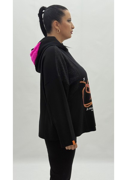 Büyük Beden Kapüşonlu Taşlı Uzun Kol Oversize Kadın Sweatshirt modelleri