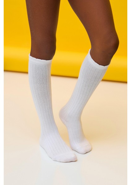 Pamuklu Dizaltı Çocuk Çorap Beyaz modelleri
