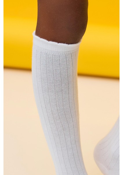 Pamuklu Dizaltı Çocuk Çorap Beyaz fırsatları