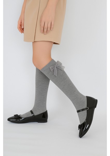 Family Dizaltı Kurdeleli Çocuk Basic Çorap Gri-Melanj
