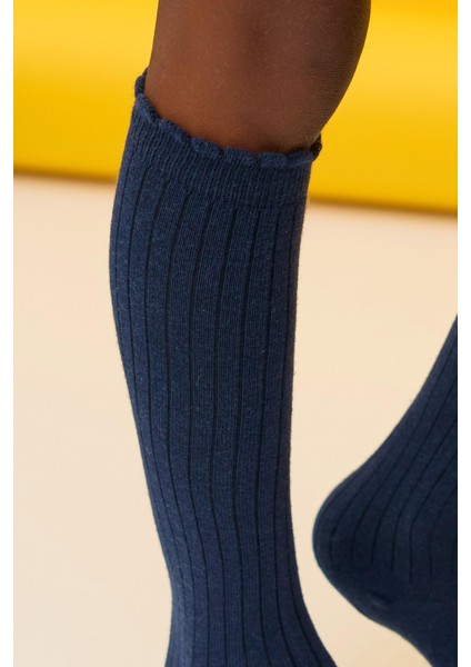 Pamuklu Dizaltı Çocuk Çorap Lacivert fırsatları