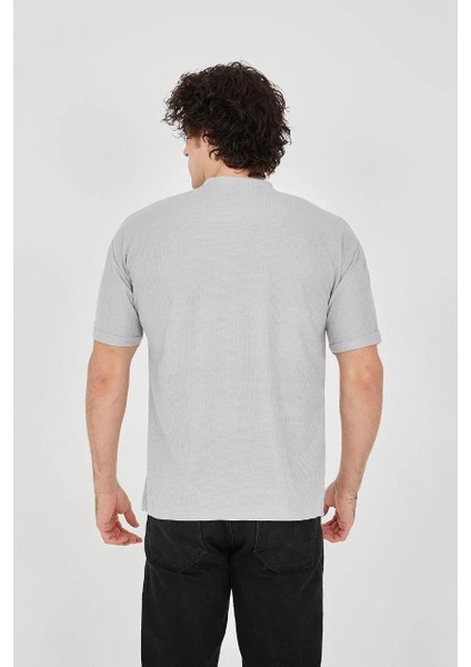 Unisex Waffle Kumaş Rahat Kol T-Shirt - Boyalı Gri fırsatları