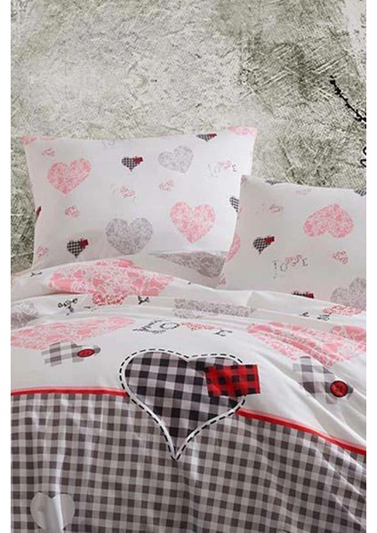Çift Kişilik Lastikli Çarşaflı Pamuklu Nevresim Takımı Patchwork Love fiyatları
